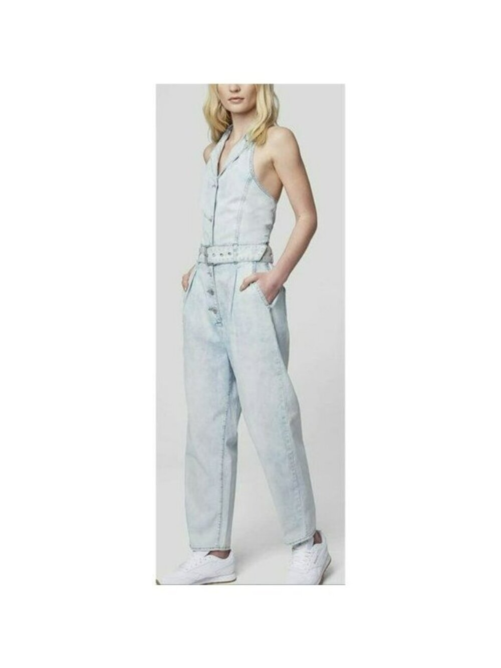 BLANK NYC Denim Halter Neck Jumpsuit Belt Size Small NWT